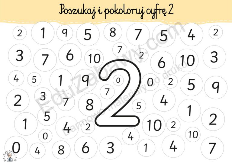 Poszukaj cyfrę i pokoloruj 0-10: karty pracy PDF do druku za darmo Karty Pracy Dla 10 Latka