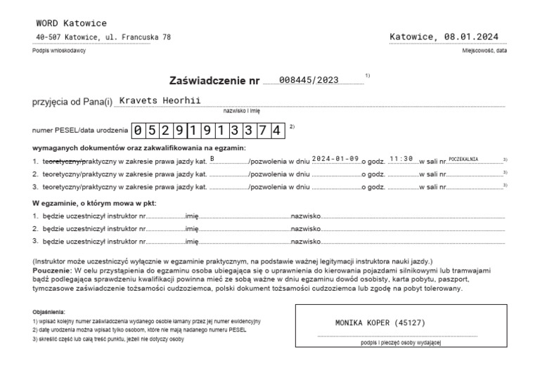 Potwierdzenie Odbioru I Zrozumienia Komunikatu