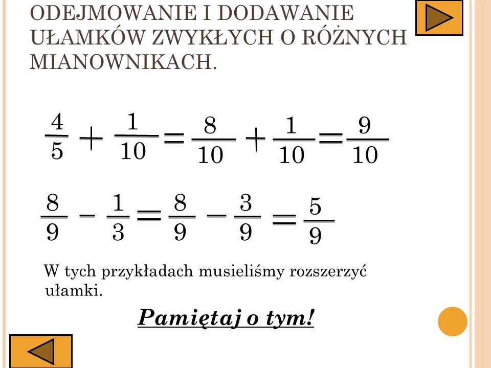 POWTÓRKA Z UŁAMKÓW Ola Golonka , ppt video online pobierz Dodawanie I Odejmowanie Ułamków Zwykłych O Różnych Mianownikach