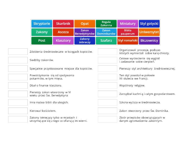Powtórzenie z Historii Nowa Era (Tematy 4, 5) - Połącz w pary Historia Klasa 4 Nowa Era