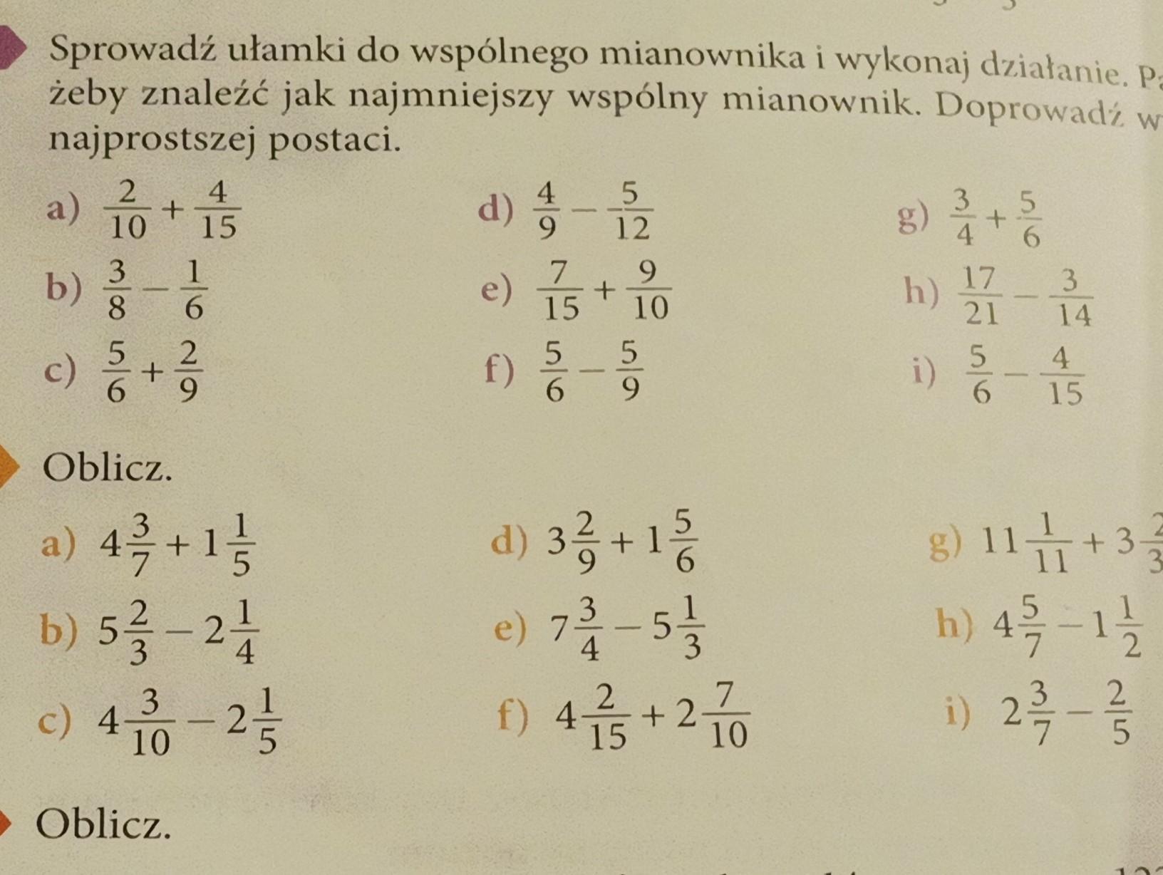 Sprowadź Ułamki Do Wspólnego Mianownika I Oblicz