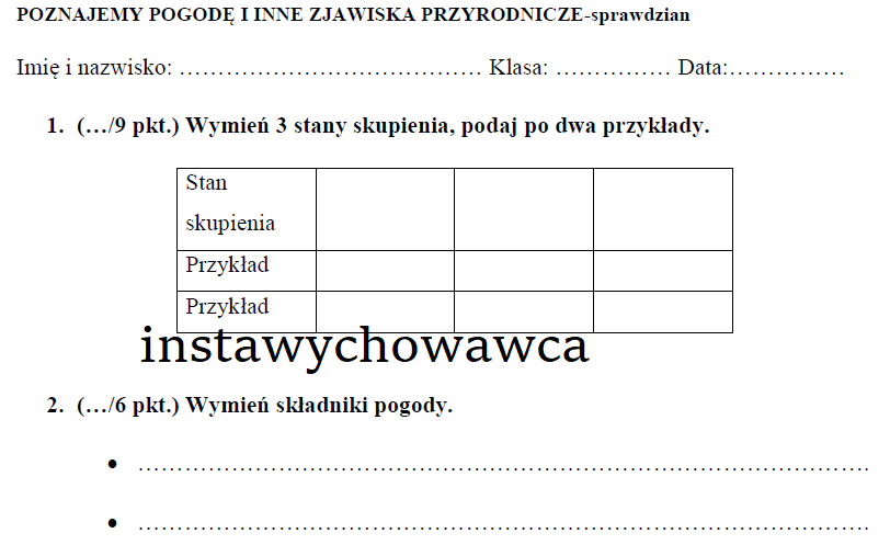 poznajemy pogodę i inne zjawiska przyrodnicze-sprawdzian • Złoty nauczyciel Poznajemy Pogode I Inne Zjawiska Przyrodnicze Sprawdzian Odpowiedzi