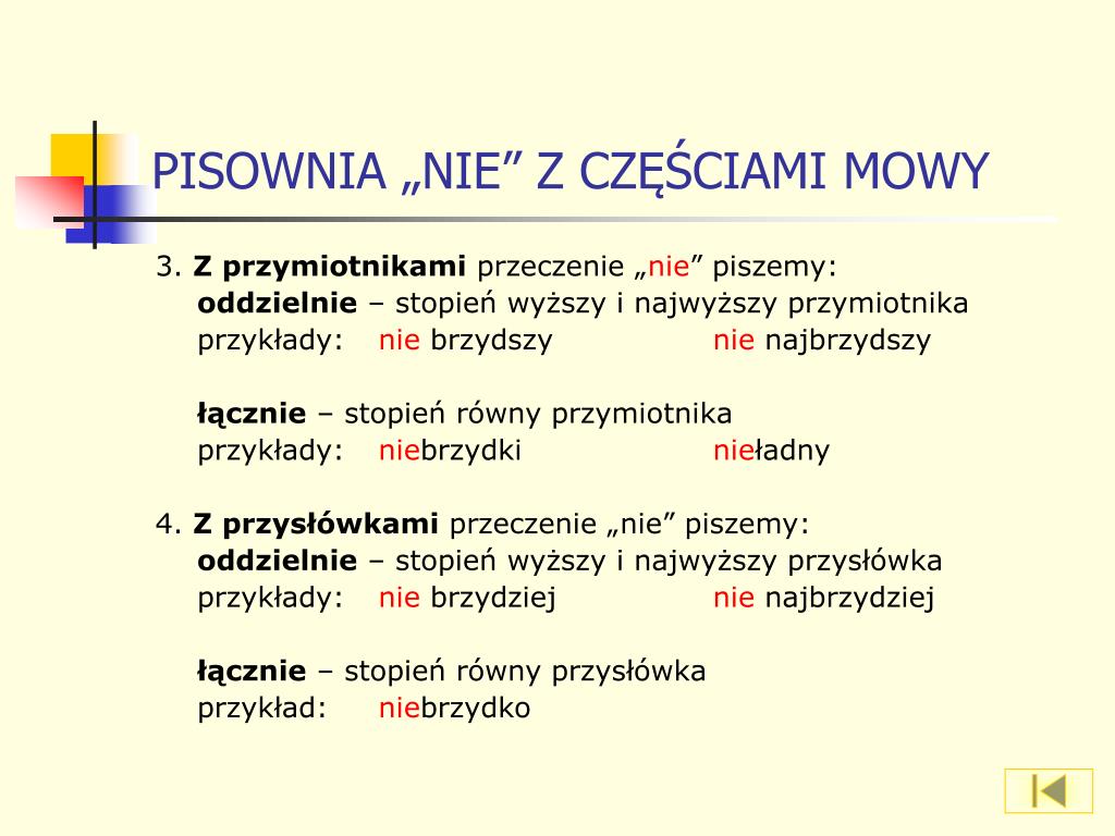 PPT - ĆWICZENIA ORTOGRAFICZNE Z JĘZYKA POLSKIEGO W KLASACH IV – VI Test Nie Z Rznymi Czesciami Mowy