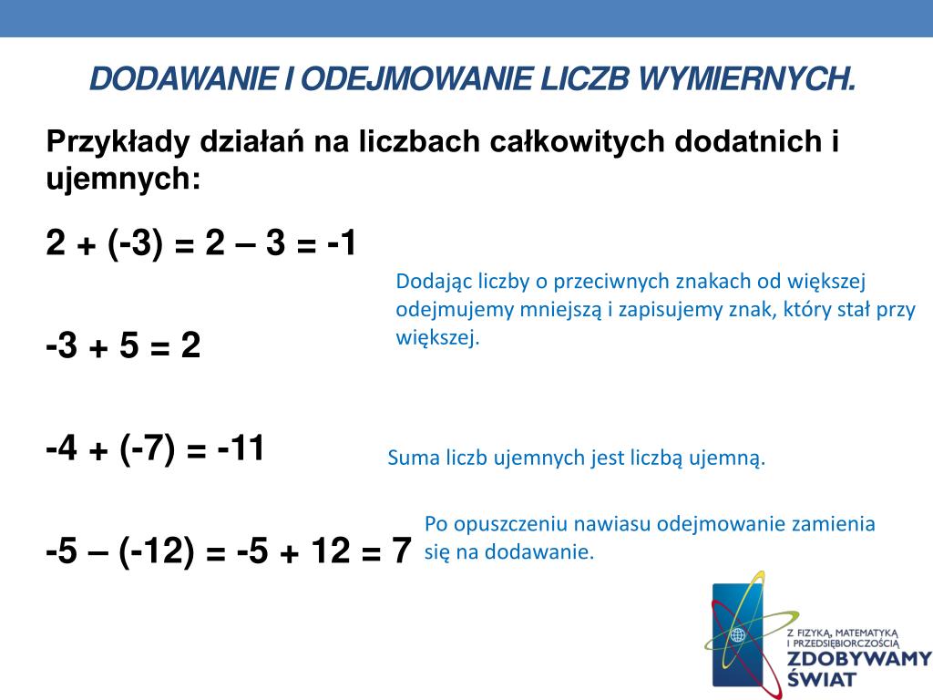 Liczby Wymierne Dodawanie I Odejmowanie