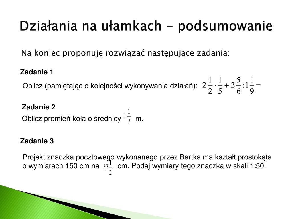 PPT - Działania na ułamkach zwykłych PowerPoint Presentation, free Działania Na Ułamkach Klasa 5 Sprawdzian