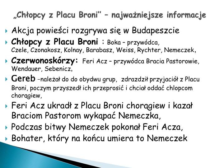 PPT - Ferenc Molnar (dramaturg, powieściopisarz, nowelista, reżyser i Chłopcy Z Placu Broni Wypracowanie