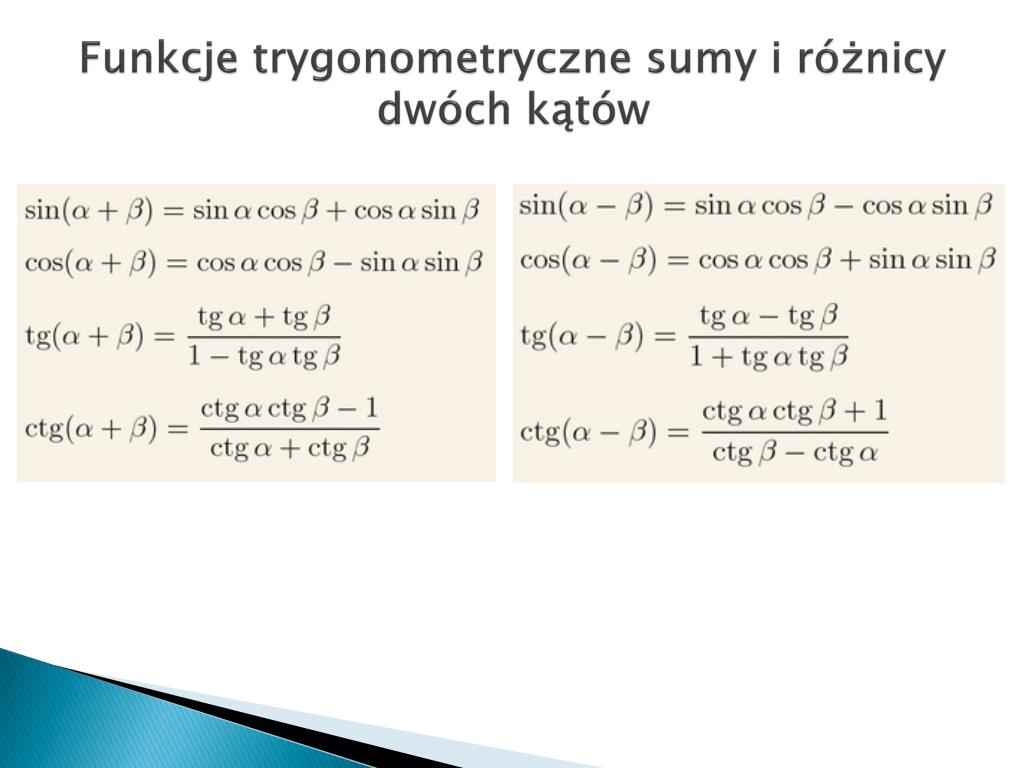 Sumy I Różnice Funkcji Trygonometrycznych