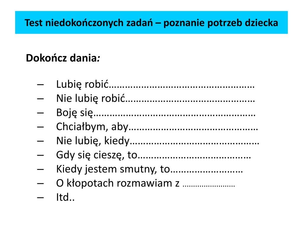 PPT - Jak radzić sobie z zachowaniami trudnymi u dzieci PowerPoint Test Zdan Niedokonczonych Rottera Klucz