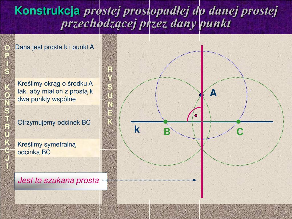 PPT - Konstrukcja prostej prostopadłej do danej prostej przechodzącej Narysuj Prostą Prostopadłą Do Prostej K