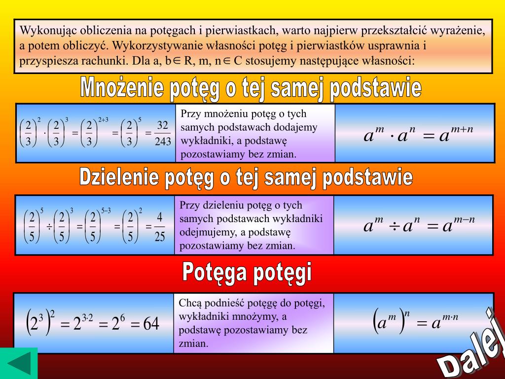PPT - Prezentacja matematyki dla klas gimnazjalnych PowerPoint Dzielenie Potęg O Tej Samej Podstawie