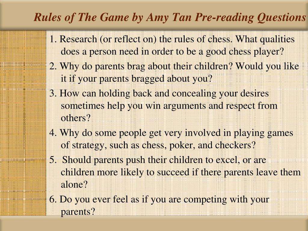 PPT - Rules of The Game PowerPoint Presentation, free download - ID:2279552 Rules Of The Game Amy Tan Questions Pdf