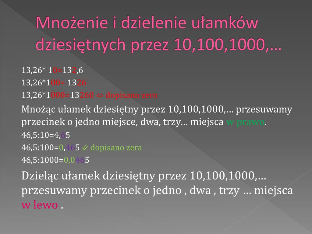 Ułamki Dziesiętne Mnożenie I Dzielenie