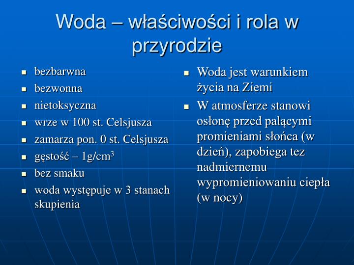 Woda Wlasciwosci I Rola W Przyrodzie Klasa 7