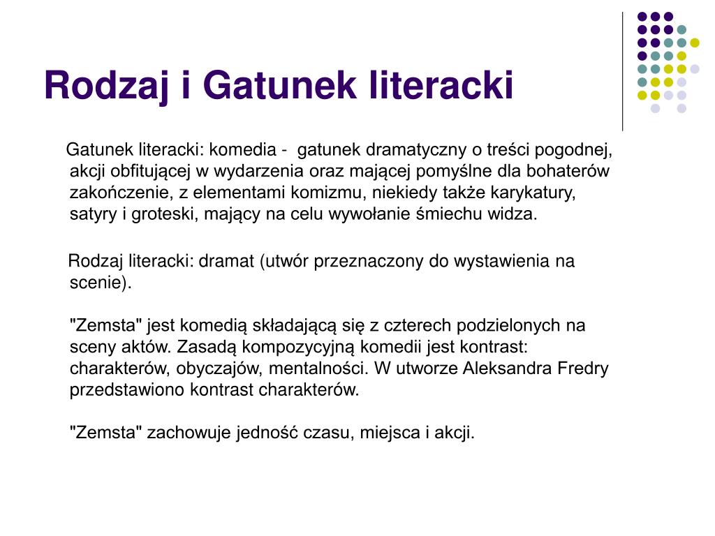 Zemsta Rodzaj I Gatunek Literacki