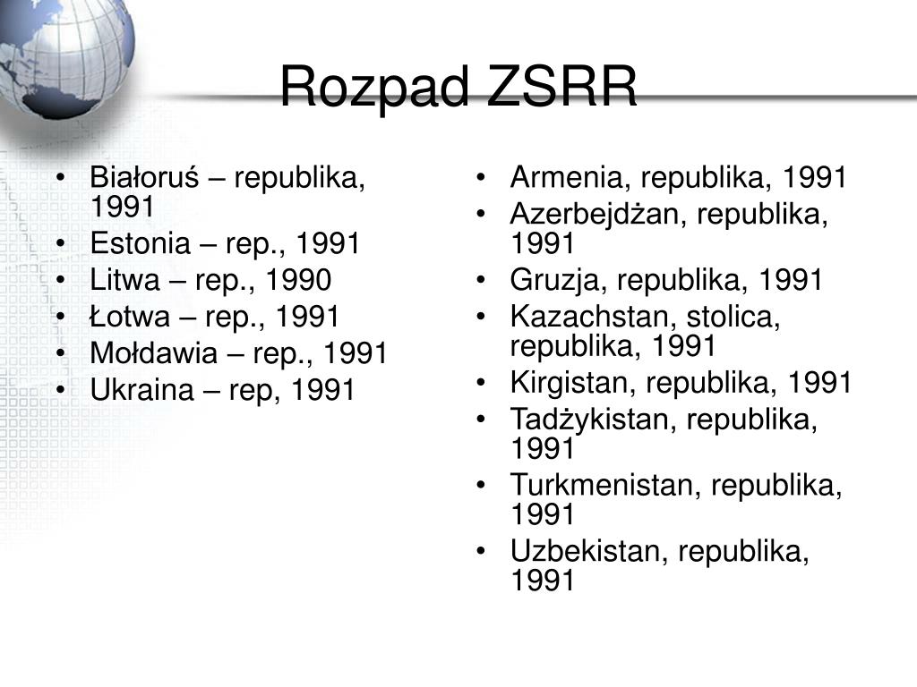 PPT - Zmiany na politycznej mapie świata po 1984 r. PowerPoint Przyczyny Rozpadu Zsrr W Punktach