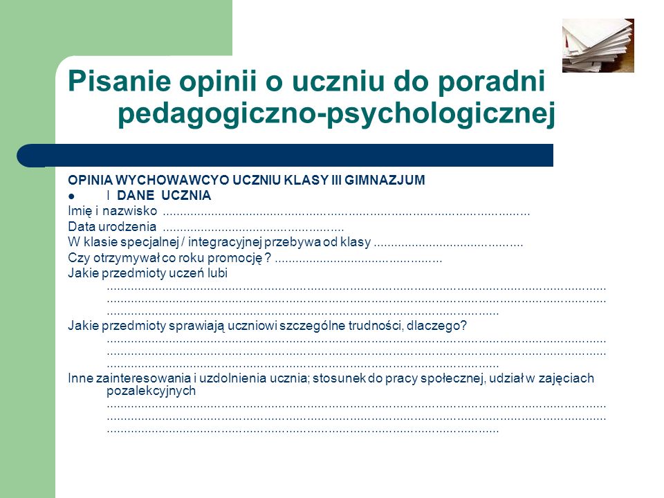 PRACA Z UCZNIEM ZE SPECJALNYMI POTRZEBAMI EDUKACYJNYMI - ppt video Przykładowa Opinia O Uczniu Z Niedostosowaniem Społecznym