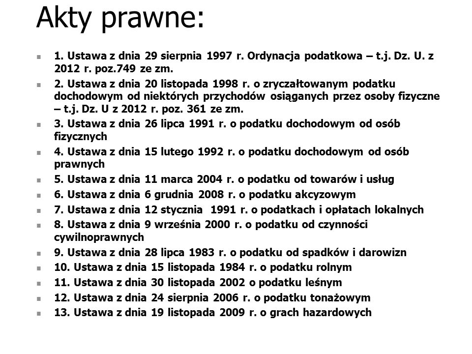 Ustawa Z Dnia 29 Sierpnia 1997 R Ordynacja Podatkowa