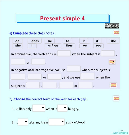 Present simple 4. Interactive worksheet | TopWorksheets Present Simple Test Klasa 4
