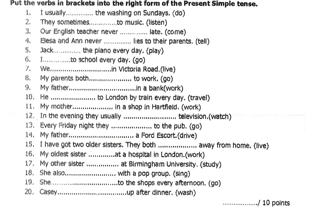 Simple Present ćwiczenia Klasa 5