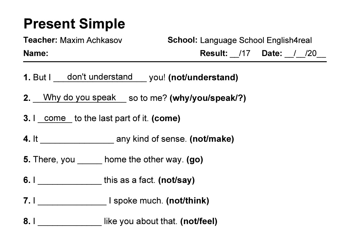 Present Simple Test Klasa 4 Pdf
