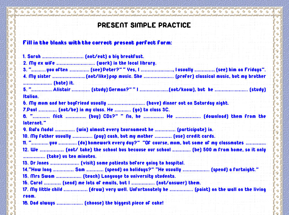 Present Simple And Progressive Test