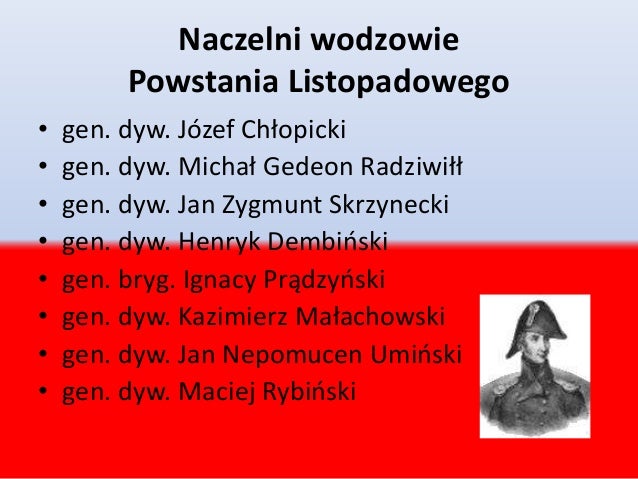 Prezentacja powstanie listopadowe Pierwszym Dyktatorem Powstania Listopadowego Był