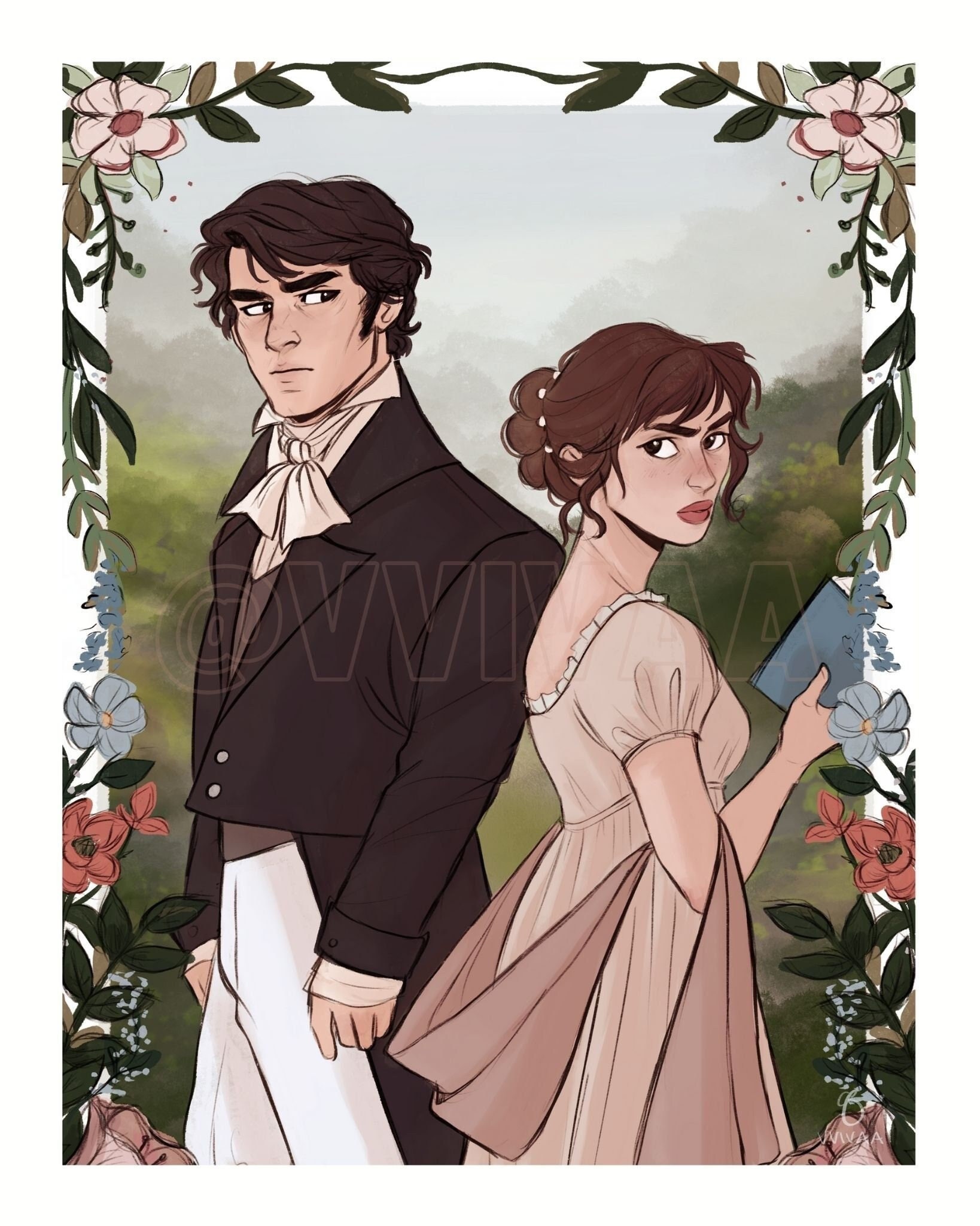 Pride and Prejudice Elizabeth Bennet and Mr. Darcy Jane - Etsy Australia Pride And Prejudice Fan Art