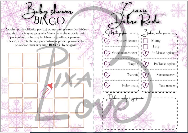 Printable Baby Shower Games in POLISH X10 / Zestaw Gier Na Pępkowe Po Quiz Na Baby Shower Po Polsku
