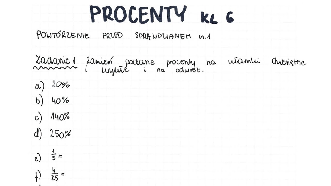 Procenty - klasa 6 - GWO - Matematyka z plusem - sprawdzian - pdf w ćwiczeniówka Do Matematyki Klasa 6