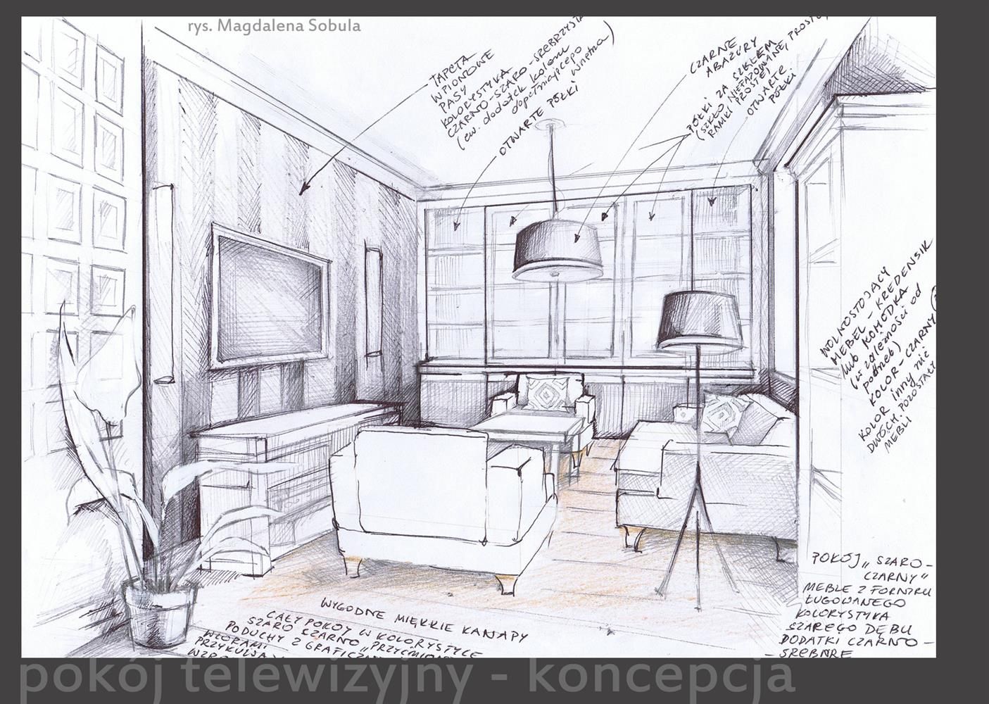 Projektowanie wnętrz Warszawa - Pracownia PE2 | ภาพวาดสถาปัตยกรรม, ภาพ Projekt Pokoju Technika Klasa 6
