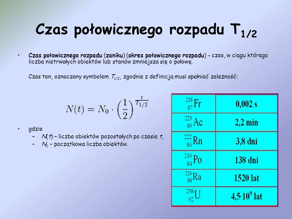 PROMIENIOTWÓRCZOŚĆ. - ppt pobierz Czas Połowicznego Rozpadu Zadania I Rozwiązania