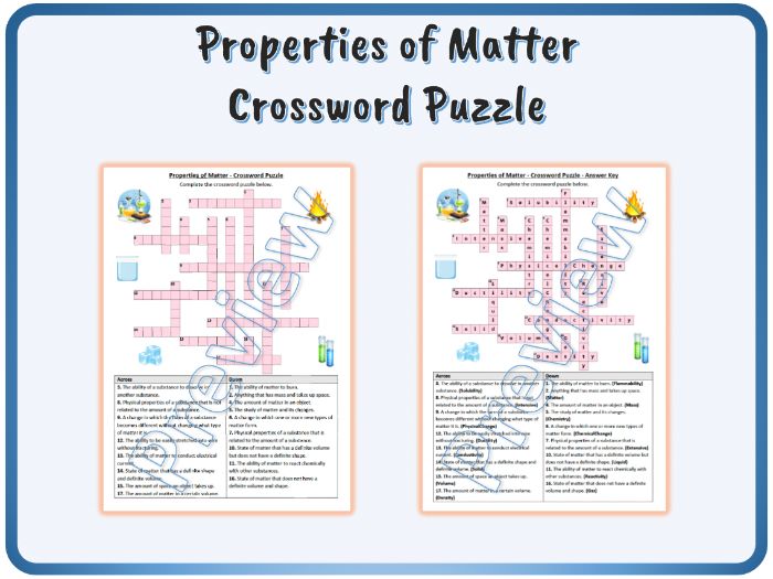 Properties Of Matter Crossword Puzzle Answer Key