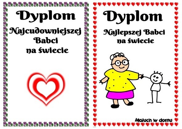 Proste dyplomy na Dzień Babci do pobrania - Maluch w domu Dyplom Dla Babci I Dziadka Do Wydruku