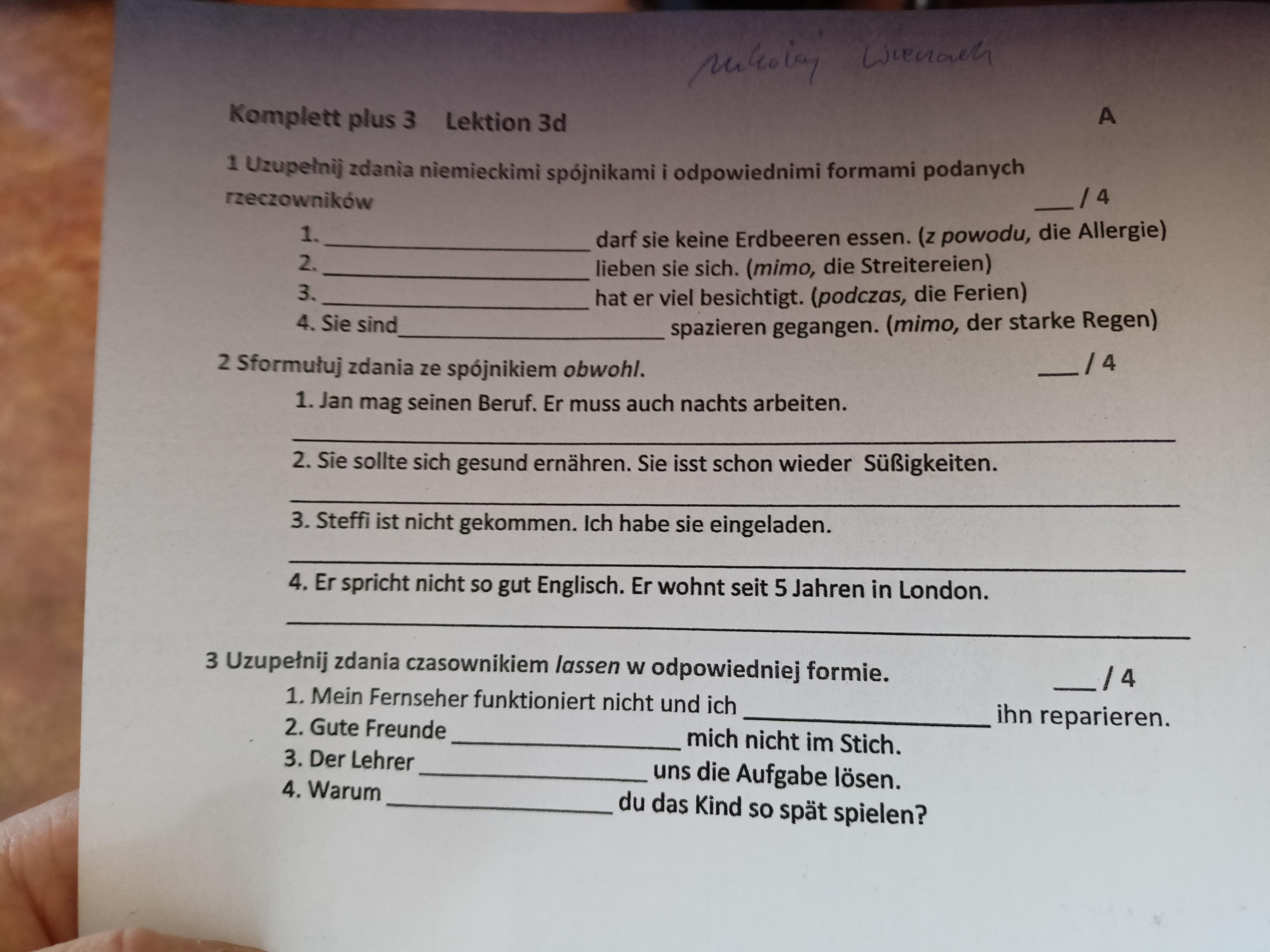 Proszę o rozwiązanie karty pracy z niemieckiego - Brainly.pl Kartkówka Z Niemieckiego Klasa 7