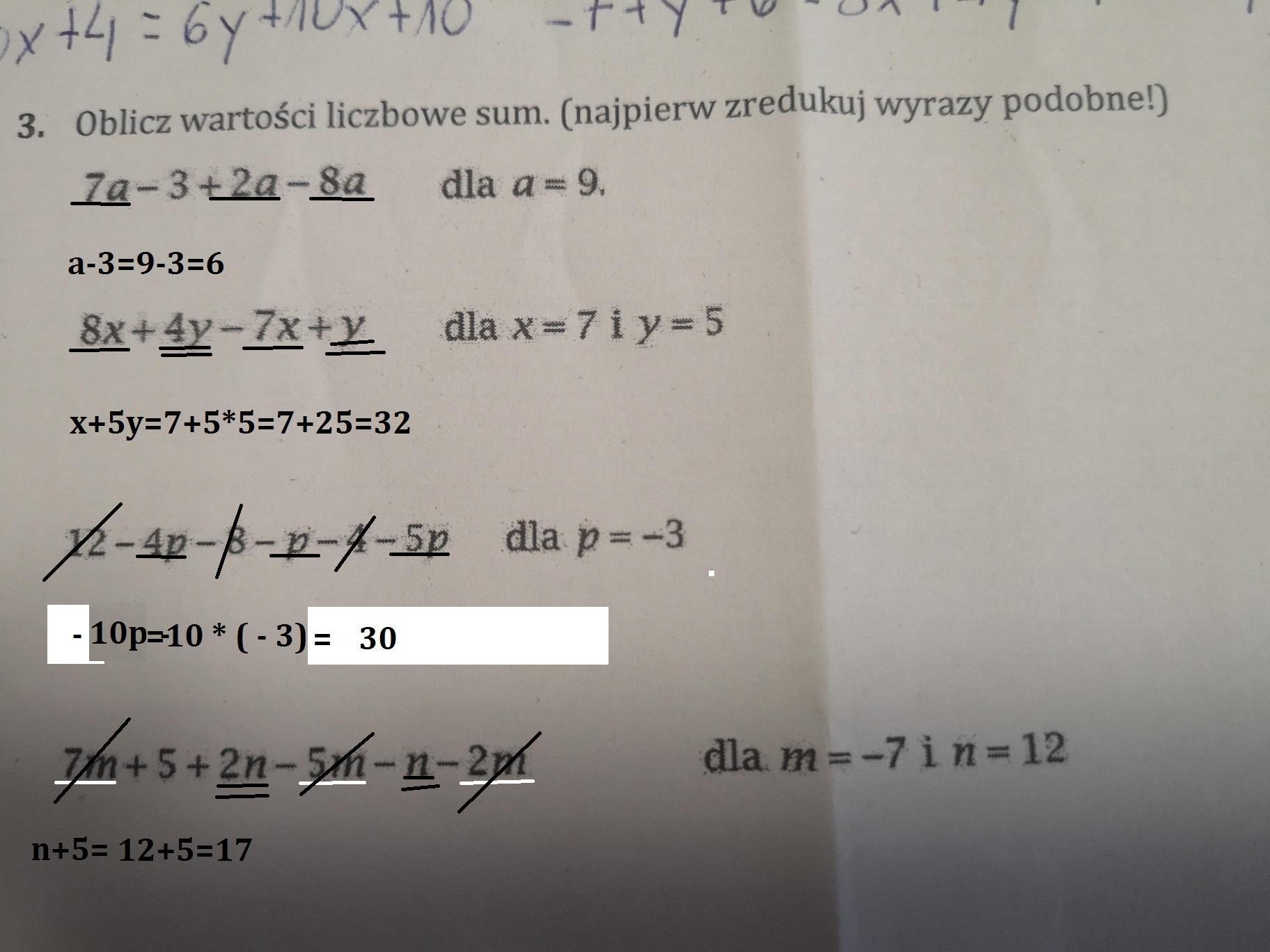 Proszę!! Zad nr3. Oblicz wartości sum. (najpierw zredukuj wyrazy Oblicz Wartości Liczbowe Sum Najpierw Zredukuj Wyrazy Podobne