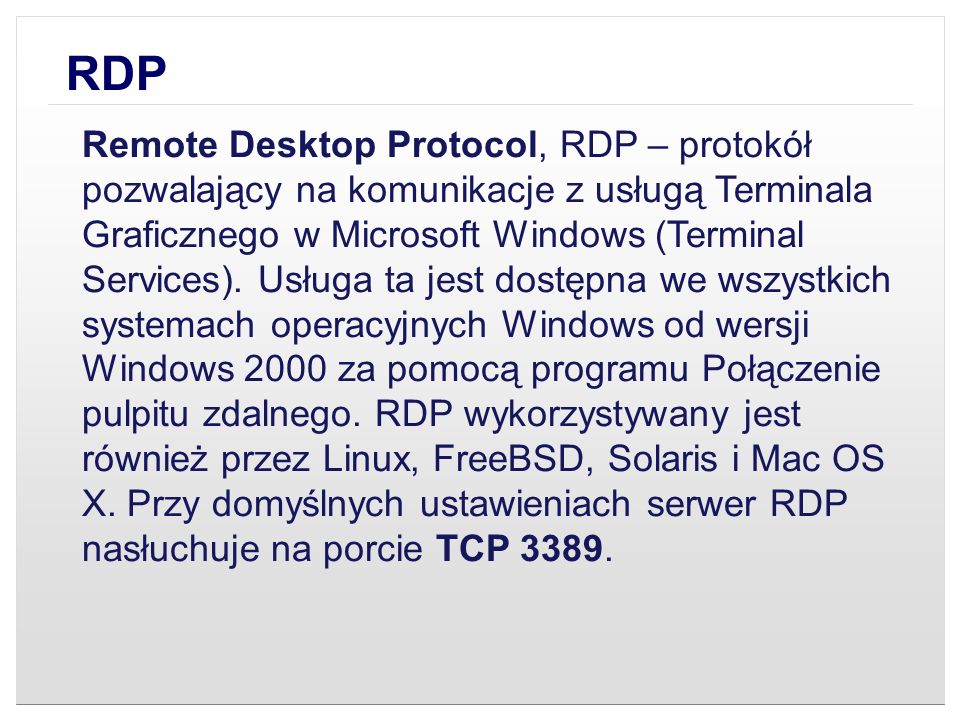 Protokoły sieciowe. - ppt video online pobierz Protokl Rdp Jest Wykorzystywany W Usludze