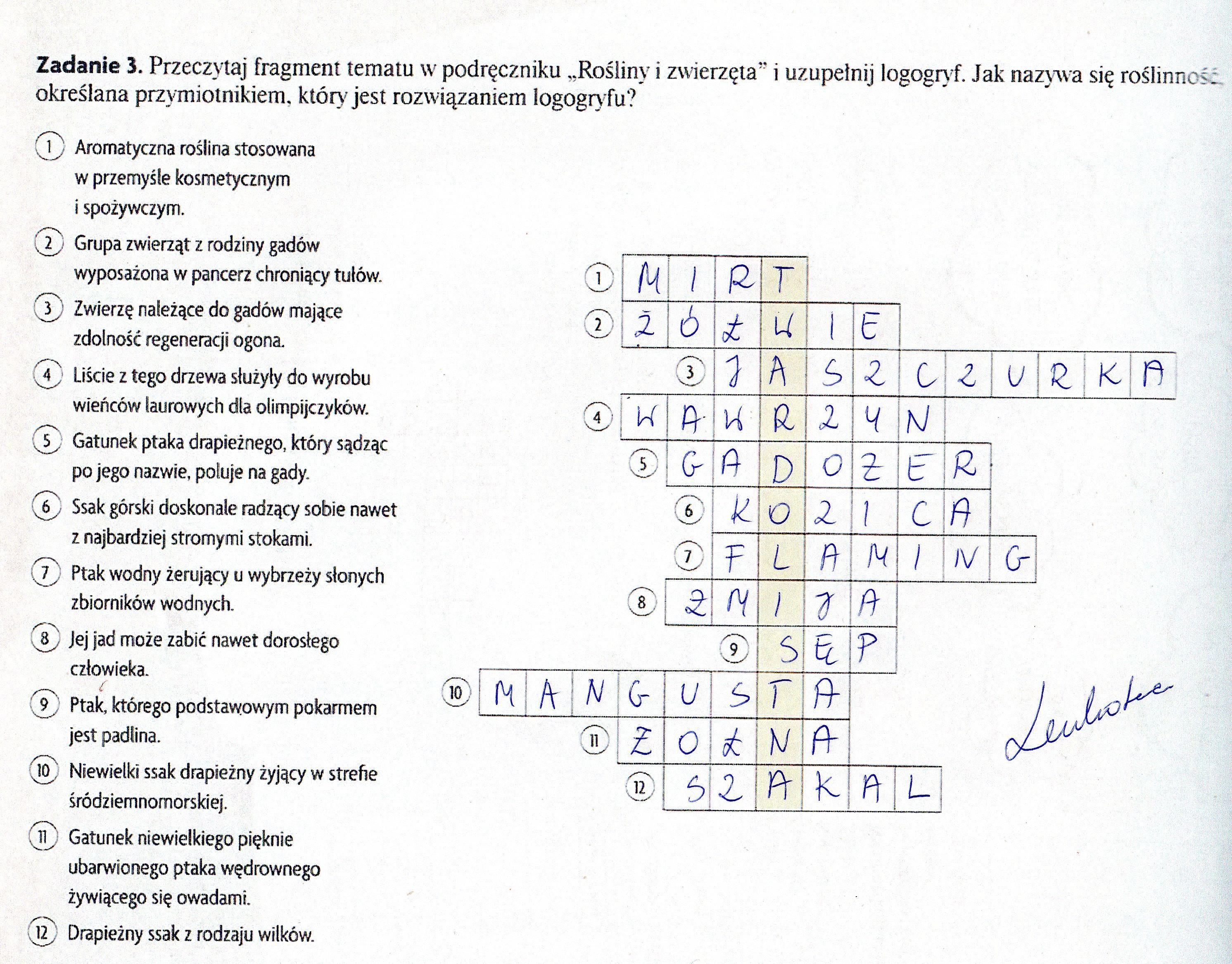 przeczytaj fragment tematu w podręczniku rośliny i zwierzęta i Rozwiązaniem Logogryfu Jest Nazwa Urządzenia Technicznego