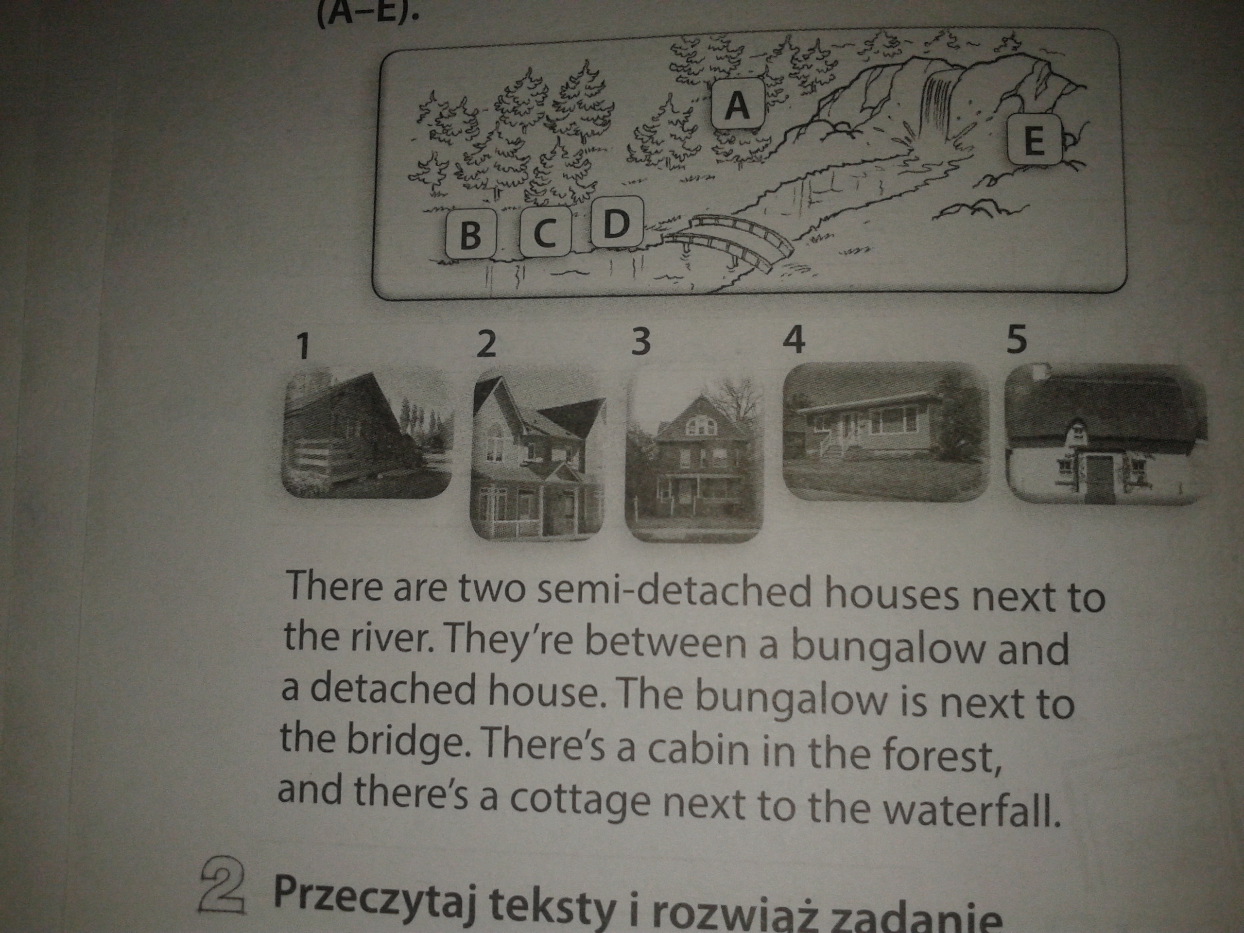 przeczytaj opis i narysuj linie łączące domy (1-5) z właściwymi Przeczytaj Blog Adama I Przyporzadkuj Opisy Miastom Na Mapie