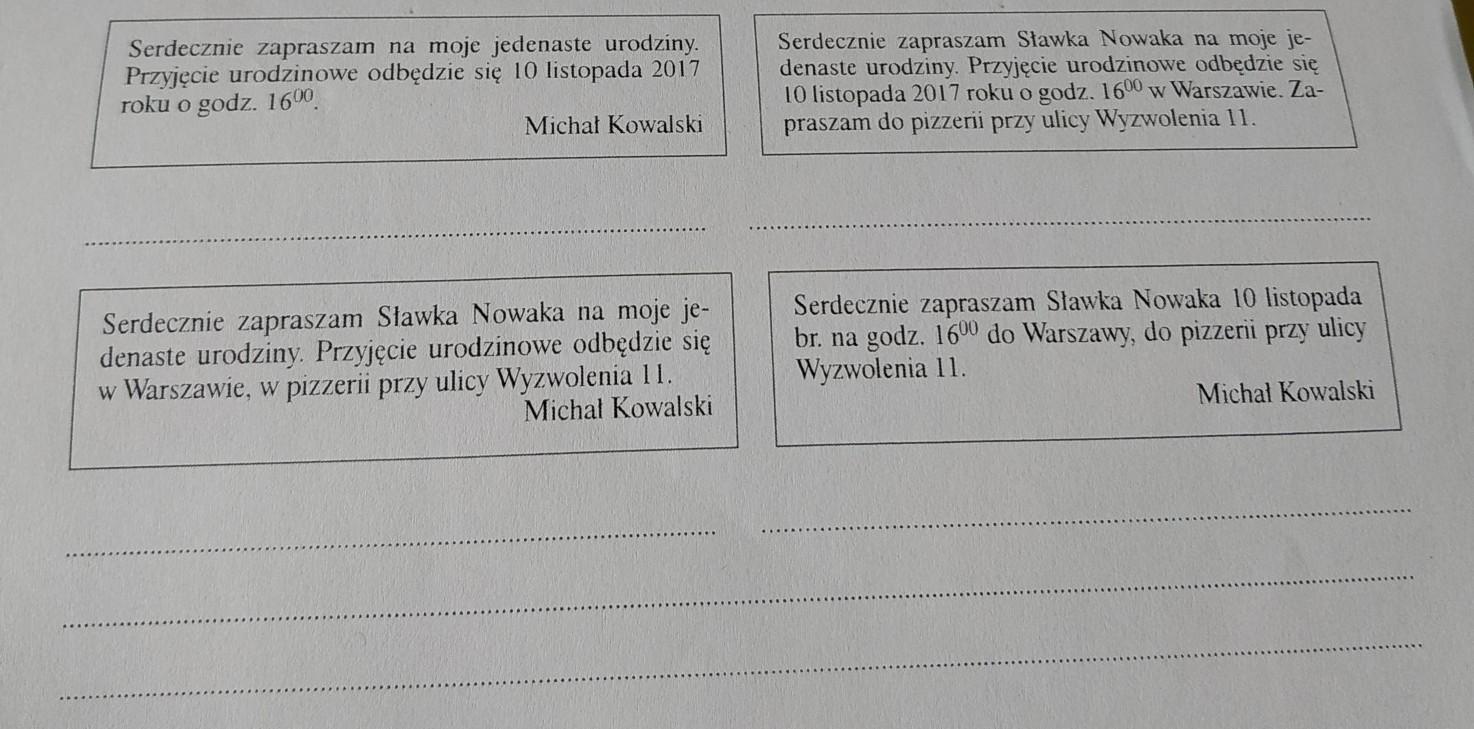 Przeczytaj Zaproszenie I Uzupełnij Notatki W Tabelce