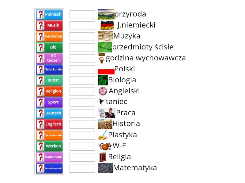 przedmioty szkolne po niemiecku - Połącz w pary Przedmioty Szkolne Po Niemiecku Test