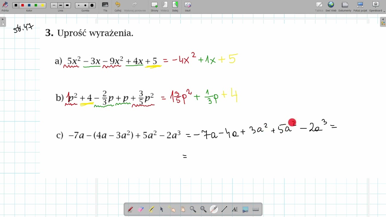 Przekształcenia algebraiczne - część 1, klasa 8 - YouTube Klasa 8 Wyrażenia Algebraiczne I Równania