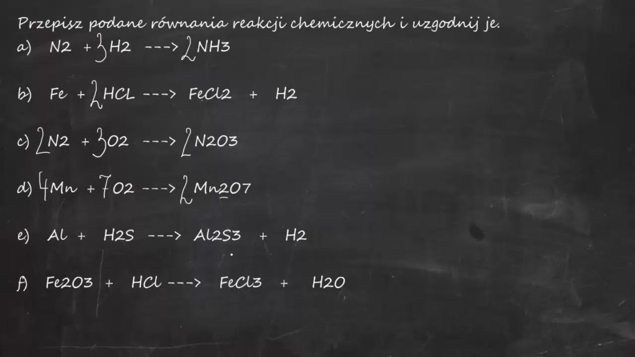 Przepisz podane równania reakcji chemicznych i uzgodnij je. a) N2+H2 Uzupełnij I Uzgodnij Równania Reakcji Chemicznych