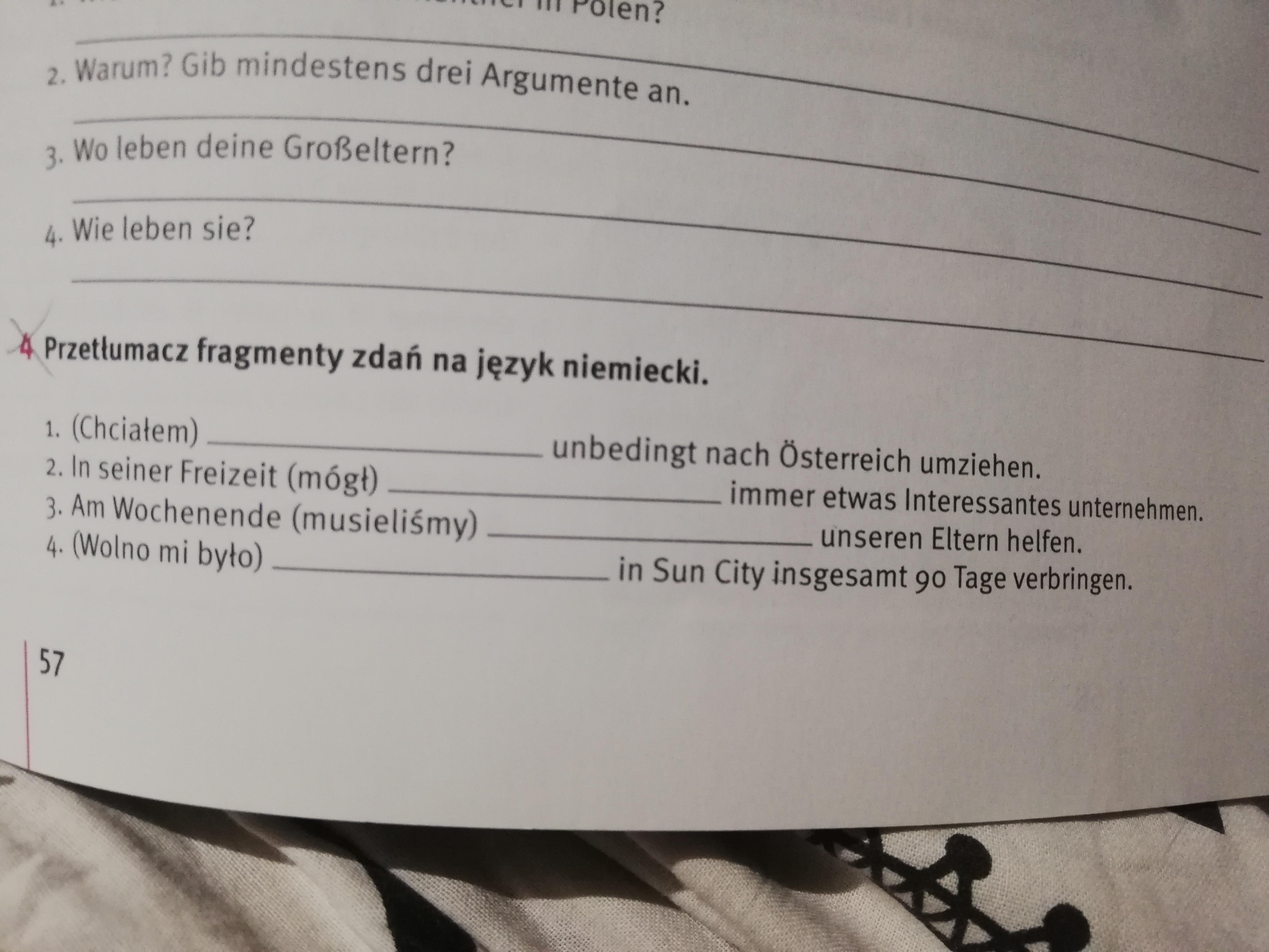 Przetłumacz Odpowiednio Fragmenty Zdań Na Język Niemiecki