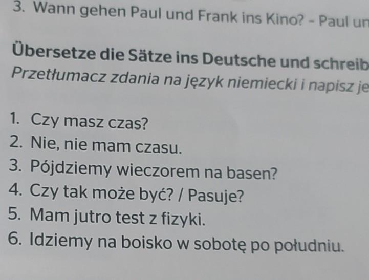 Przetłumacz Zdania Na Język Niemiecki I Napisz Je W Zeszycie