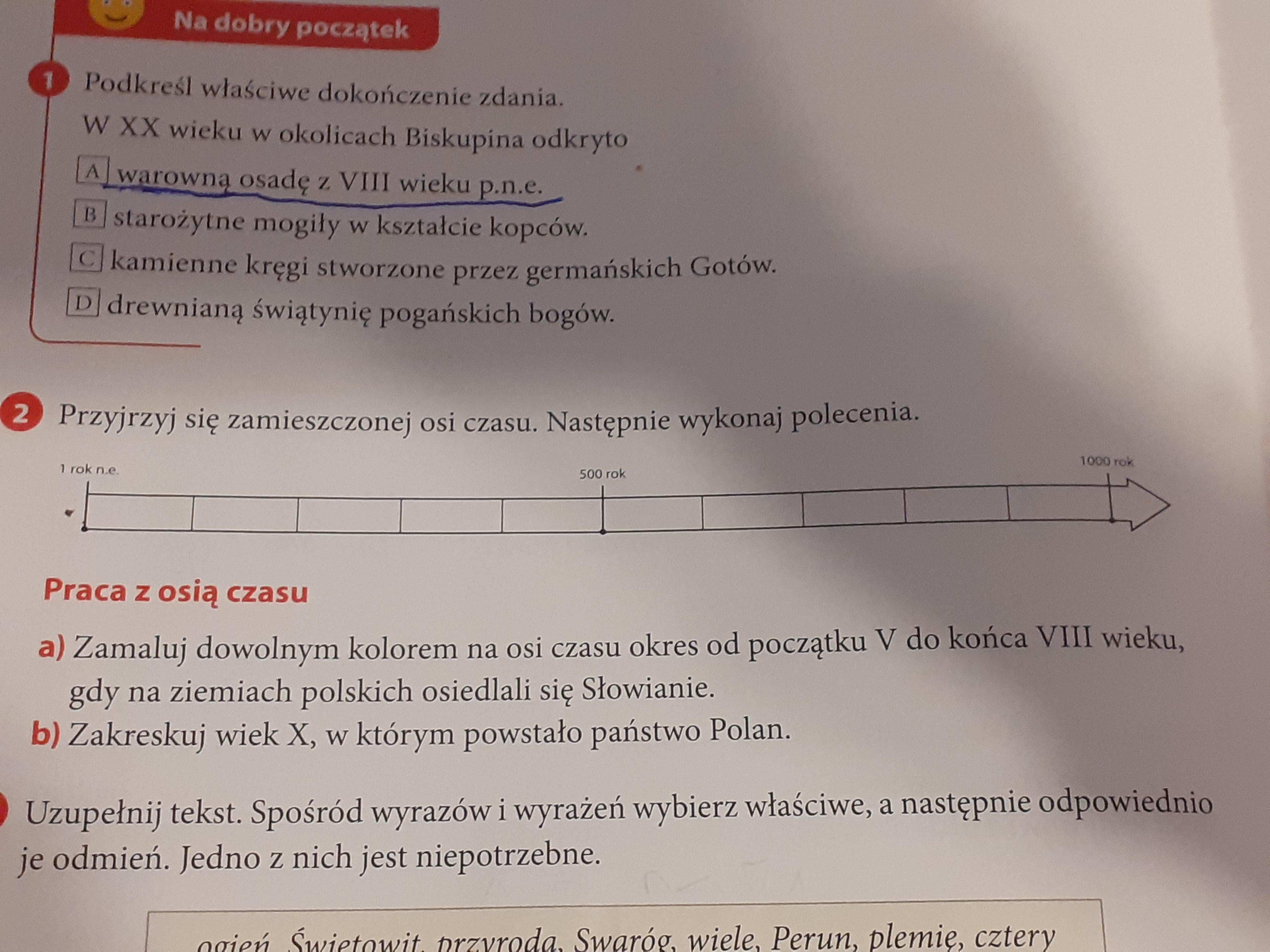 Przyjrzyj się zamieszczonej osi czasu. Następnie wykonaj polecenia Test Klasa 5 Historia Dzial 2