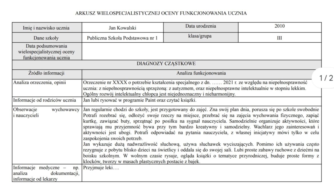 Ocena Opisowa Ucznia Z Aspergerem