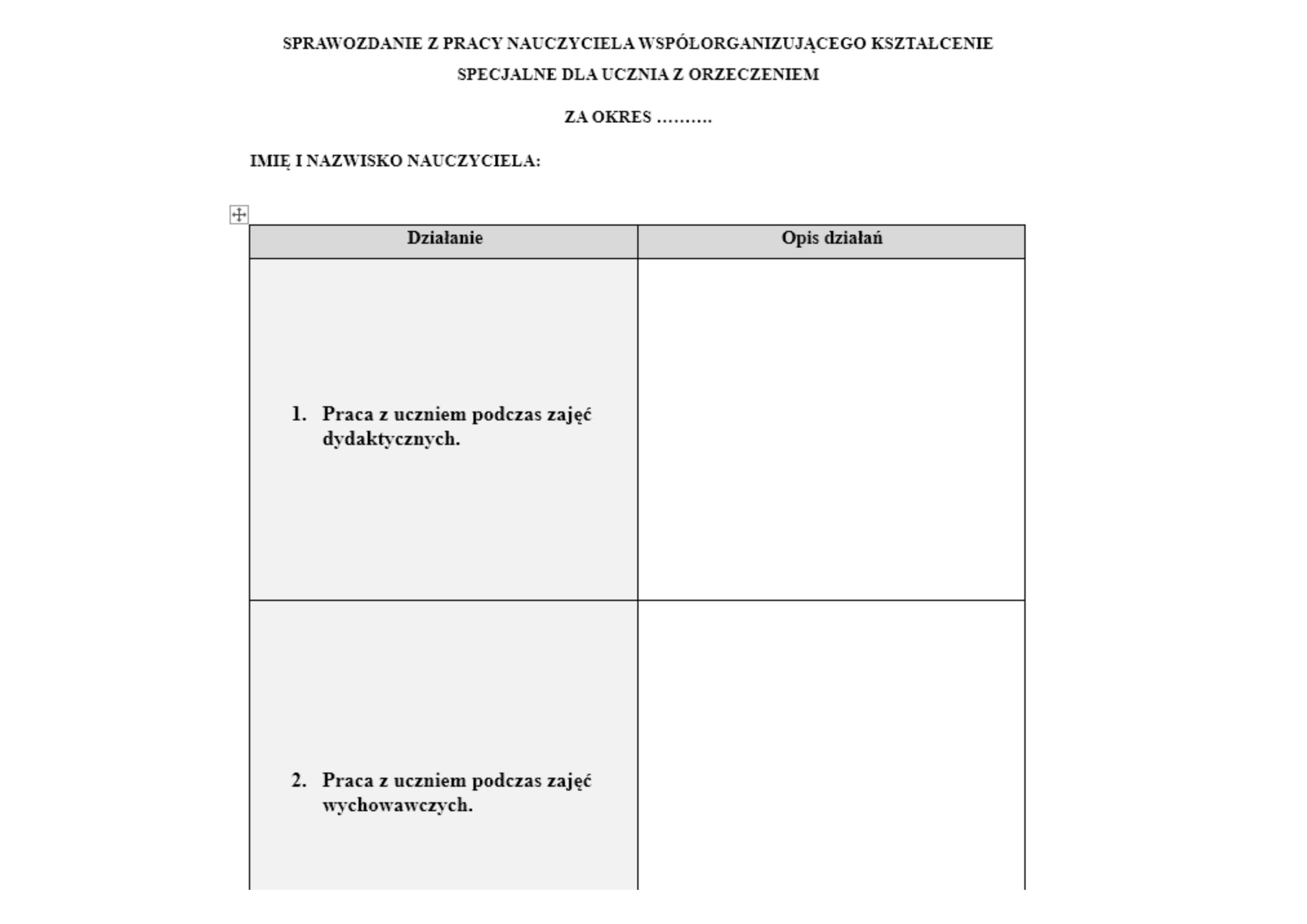 Sprawozdanie Z Pracy Nauczyciela Wspomagajacego W Przedszkolu