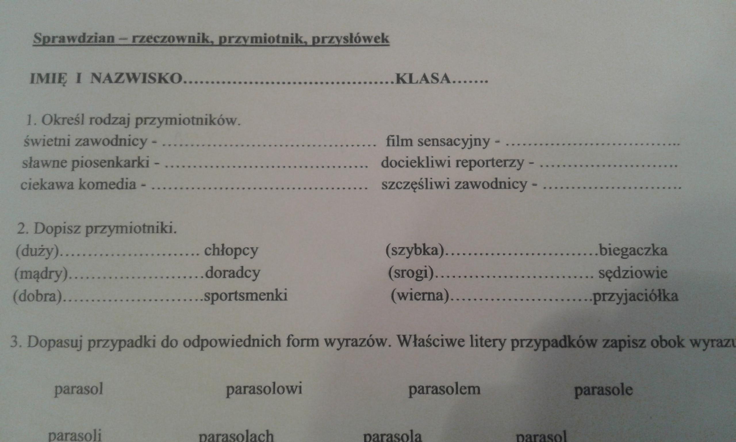 Sprawdzian Z Przymiotników Kl 4