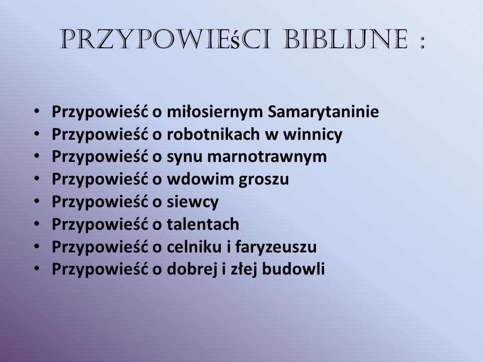 Przypowieści Biblijne Sprawdzian Klasa 6
