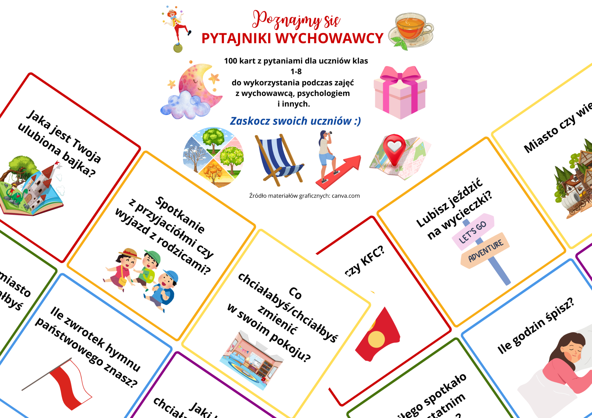 Pytajniki wychowawcy - 100 kart z pytaniami • Złoty nauczyciel Książka Z Pytaniami Dla Dzieci